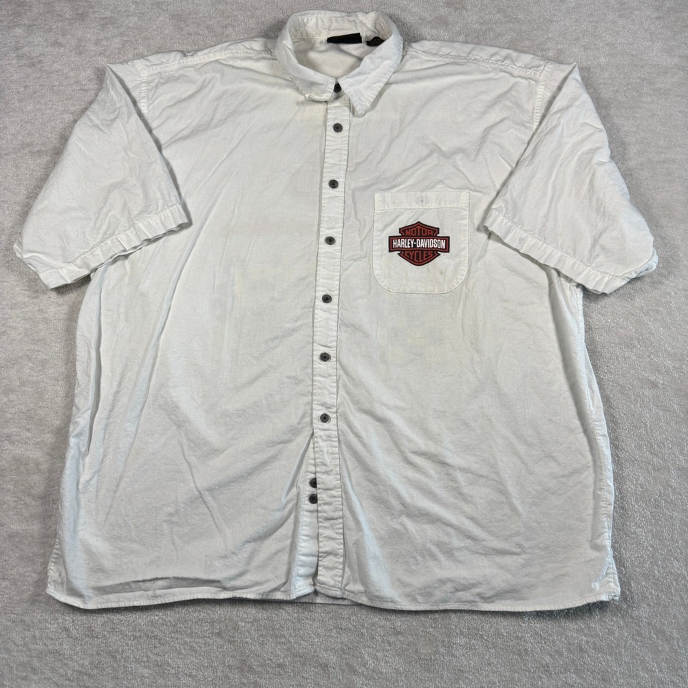 Harley-Davidson Womens XXXL White Cotton Short Sleeve Button Up Back Graphic